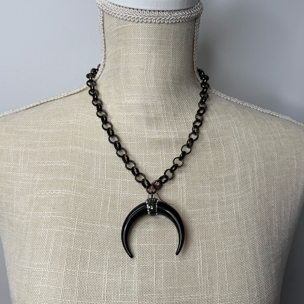 Black chunky chain necklace with crescent moon pendant